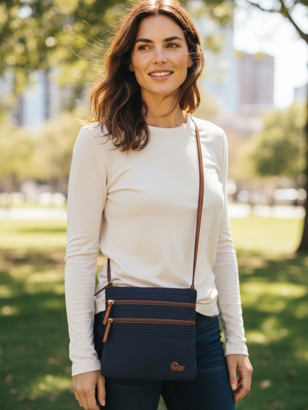 Vintage Dooney & Bourke Navy Crossbody with Brown Leather Trim